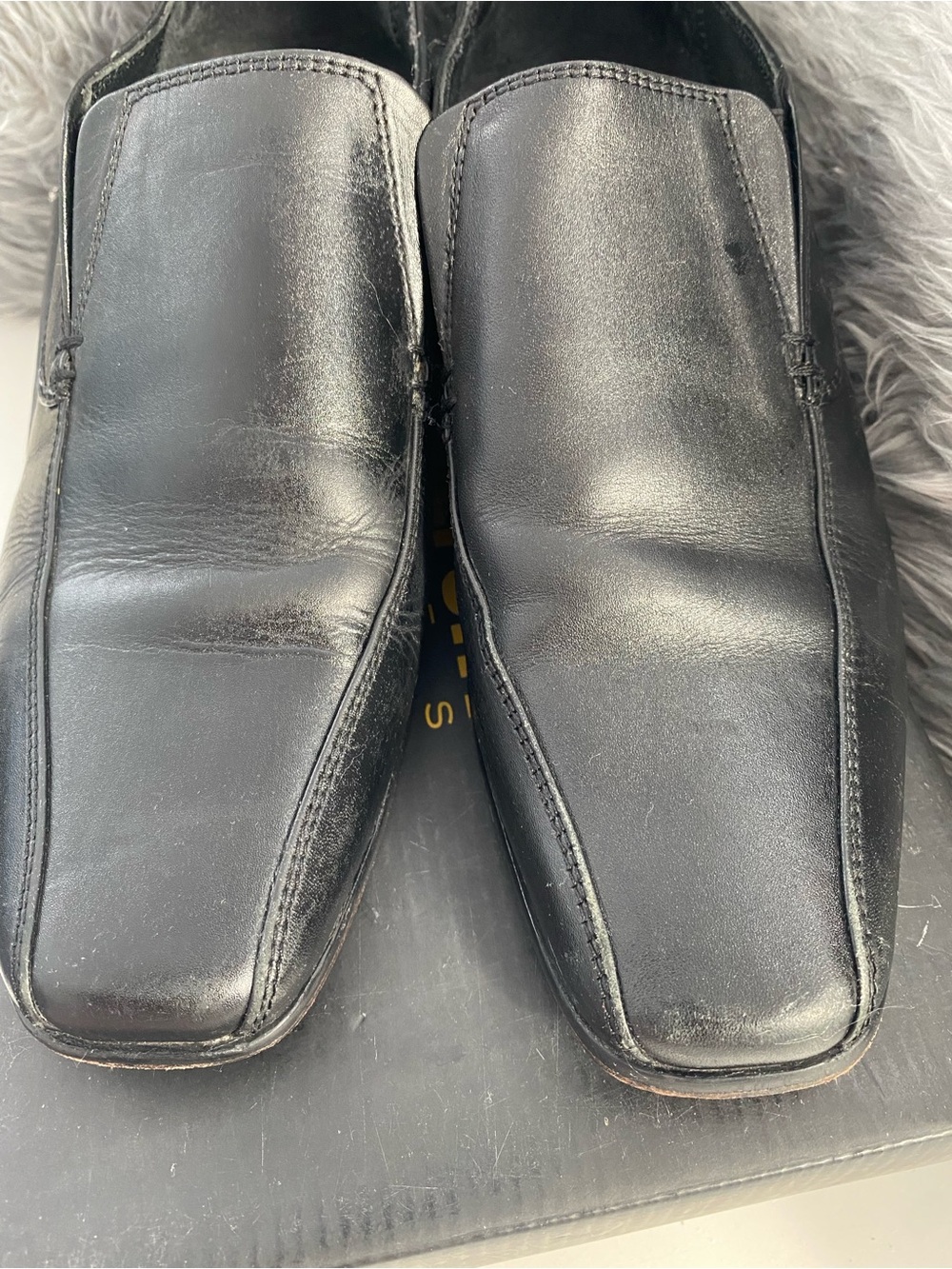 Wilfort Black Leather Square-Toe Slip-On Loafers